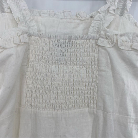 Aqua NWT Ruffled Strap Mini Dress Sleeveless Smocked Linen Blend White Large New - Picture 9 of 13